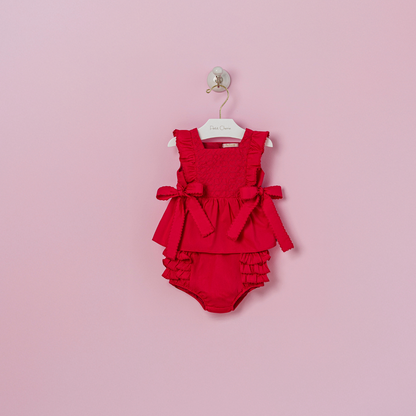 Conjunto Bebê Algodão Batinha Bordada Laços e Shortinho Vermelho - Petit Cherie