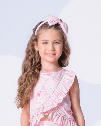 Arquinho Infantil Laço Puffer Maxi Rosas - Pituchinhus