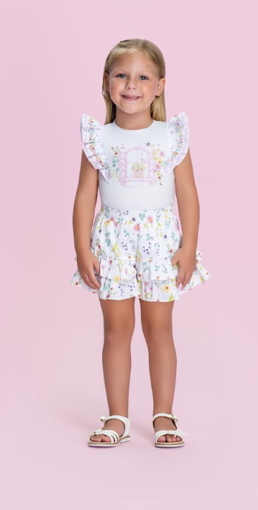 Conjunto Infantil Blusa Babadinho Florais e Shorts - Petit Cherie