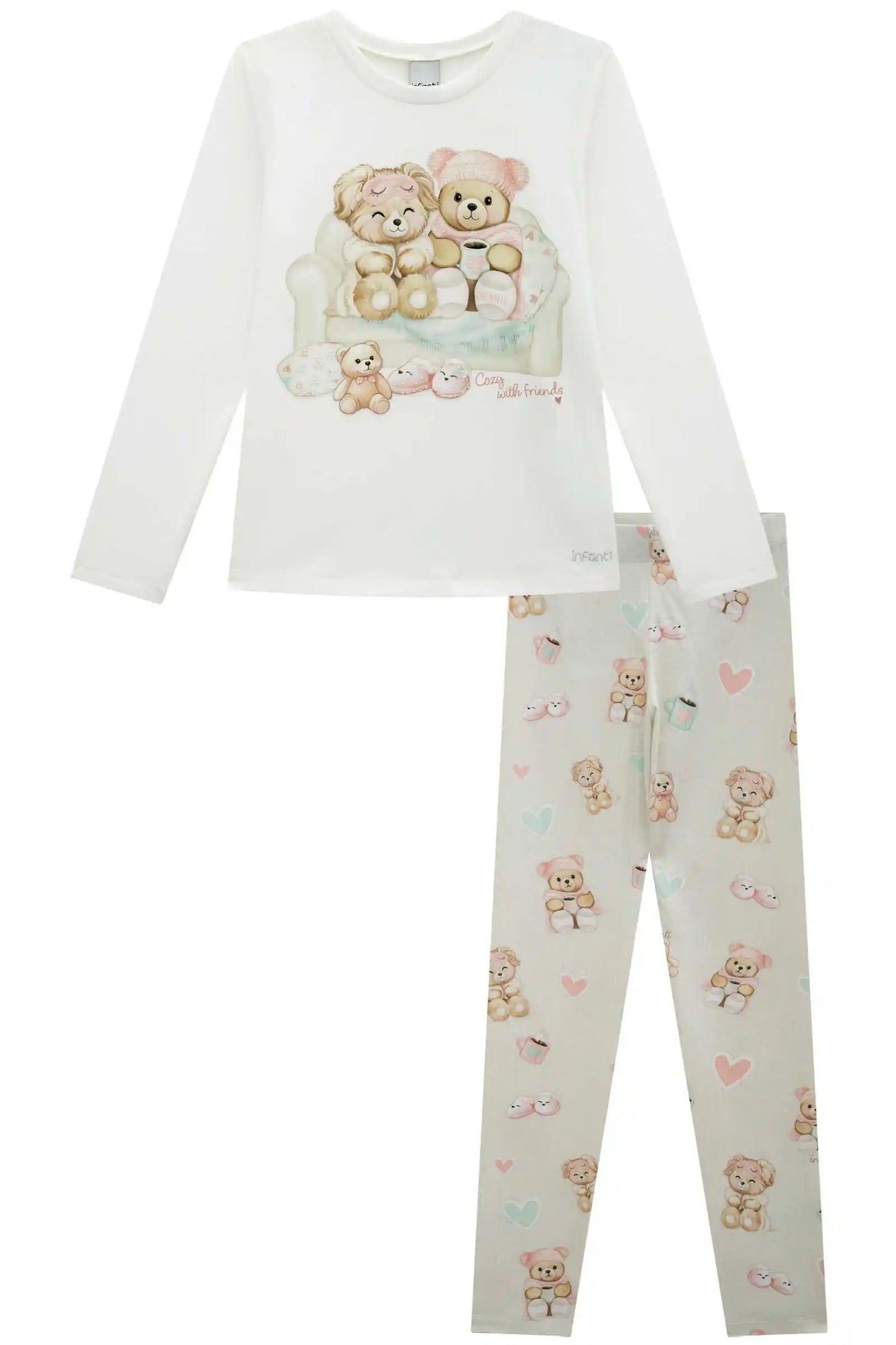 Pijama Infantil Blusa ML Off White e Legging Ursinhos - Infanti