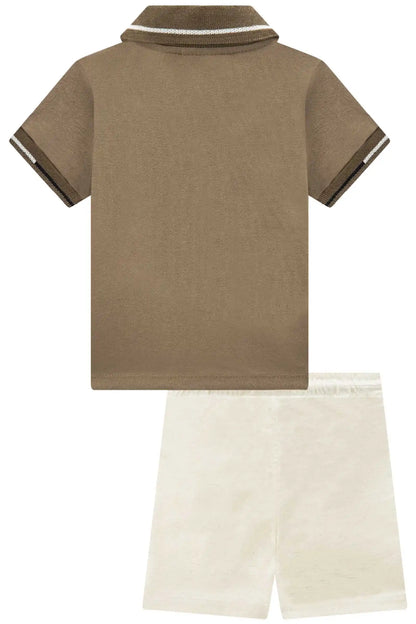 Conjunto Infantil Polo e Bermuda Linho Marrom - Little Johnny