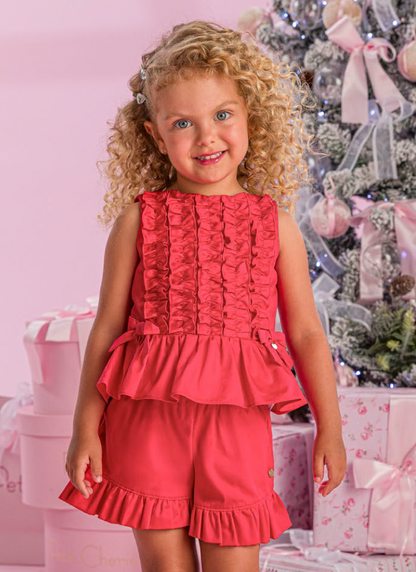 Conjunto Infantil Algodão Vermelho Blusa e Shorts Babados - Petit Cherie