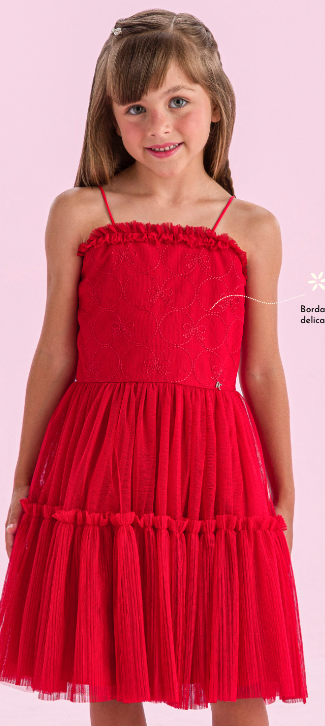 Vestido Infantil Laços Bordados Vermelho - Petit Cherie