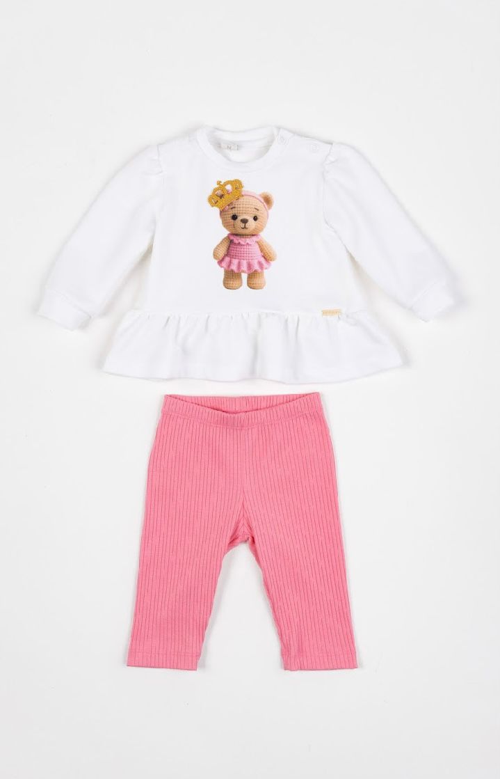 Conjunto Bebê Blusa Moletinho Urso e Calça Legging Canelada - Um Mais Um