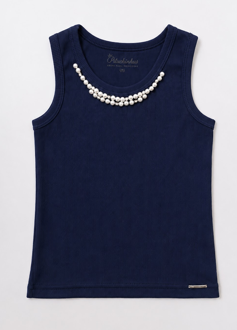 Regata Infantil Azul Marinho com Detalhe de Pérolas - Pituchinhus
