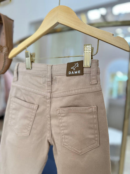 Conjunto Infantil Camisa de linho marinho e Calça de sarja skinny bege - Dame