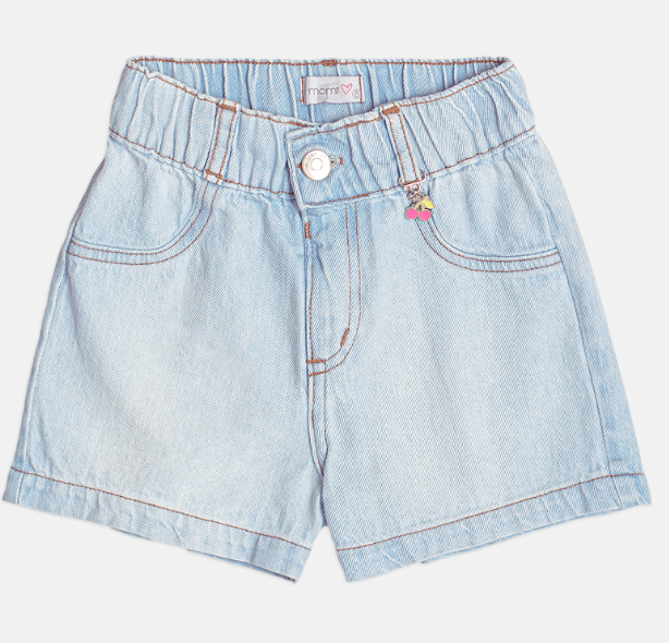 Conjunto Infantil Blusa Hello Kitty Bordado e Shorts Jeans Com Pingente - Momi - Pré Venda