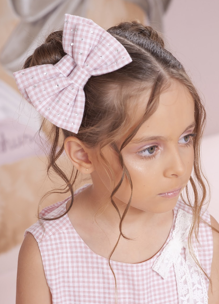 Laço Puffer Infantil Rosa Listrado com Strass - Pituchinhus