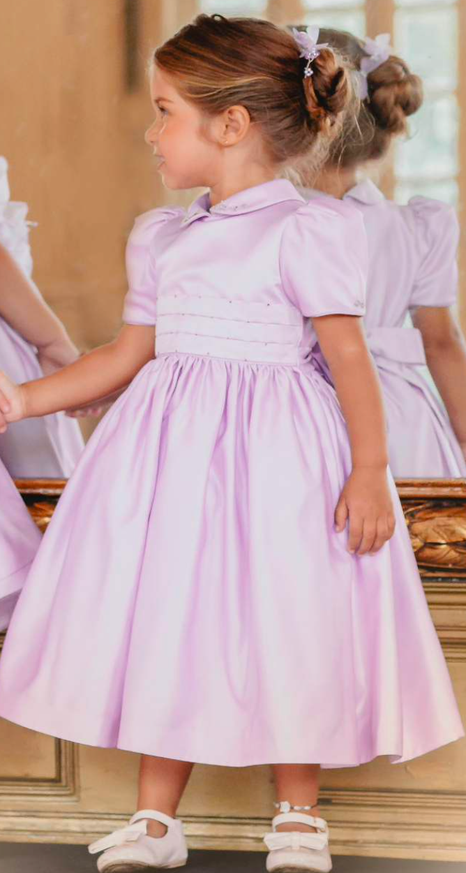 Vestido Infantil Bordados Rococó Francês Lilás - Mio Bebê