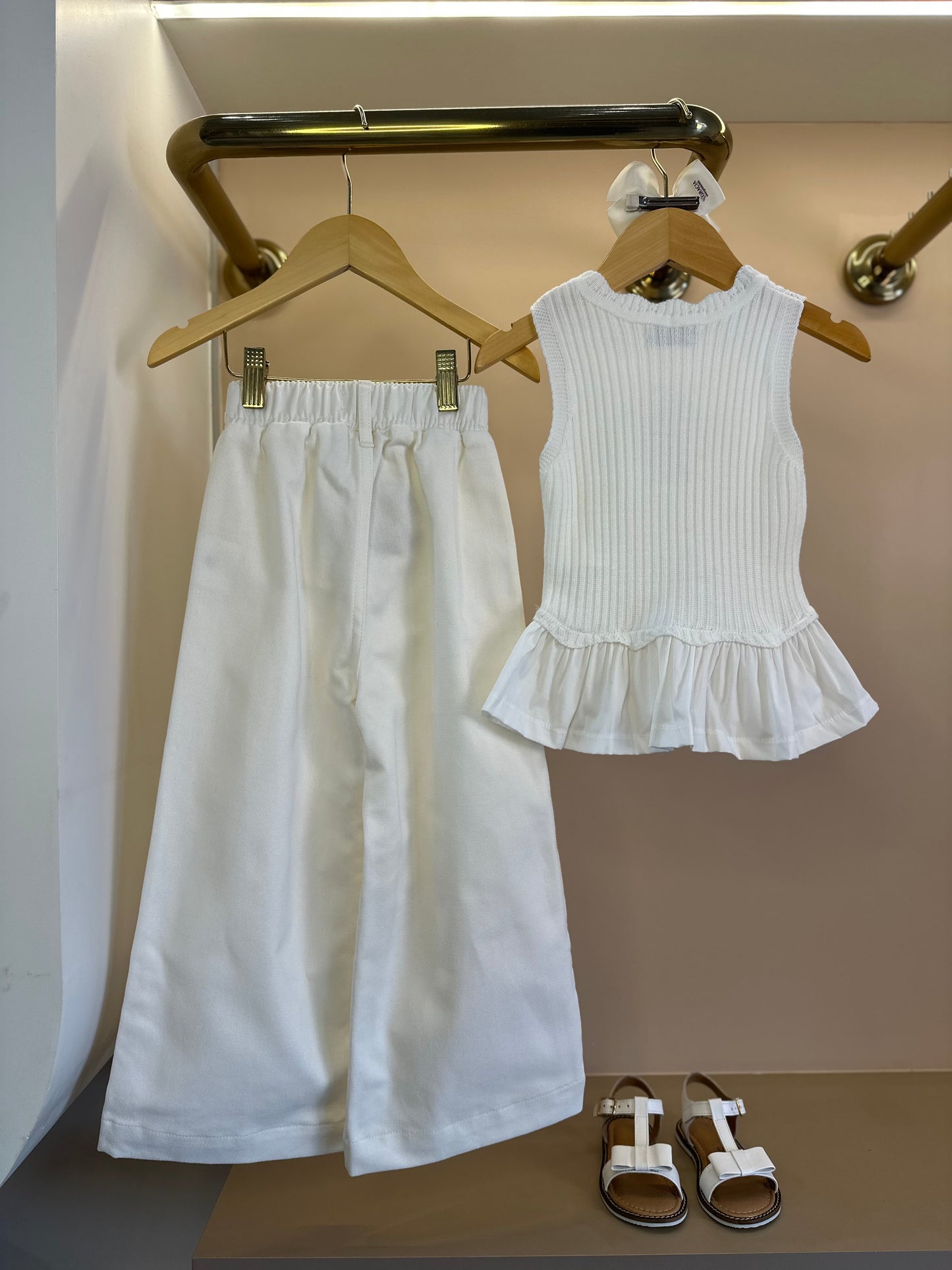 Conjunto Infantil Blusa Tricot Lacinhos e Babados e Calça Style Pantalona - Momi