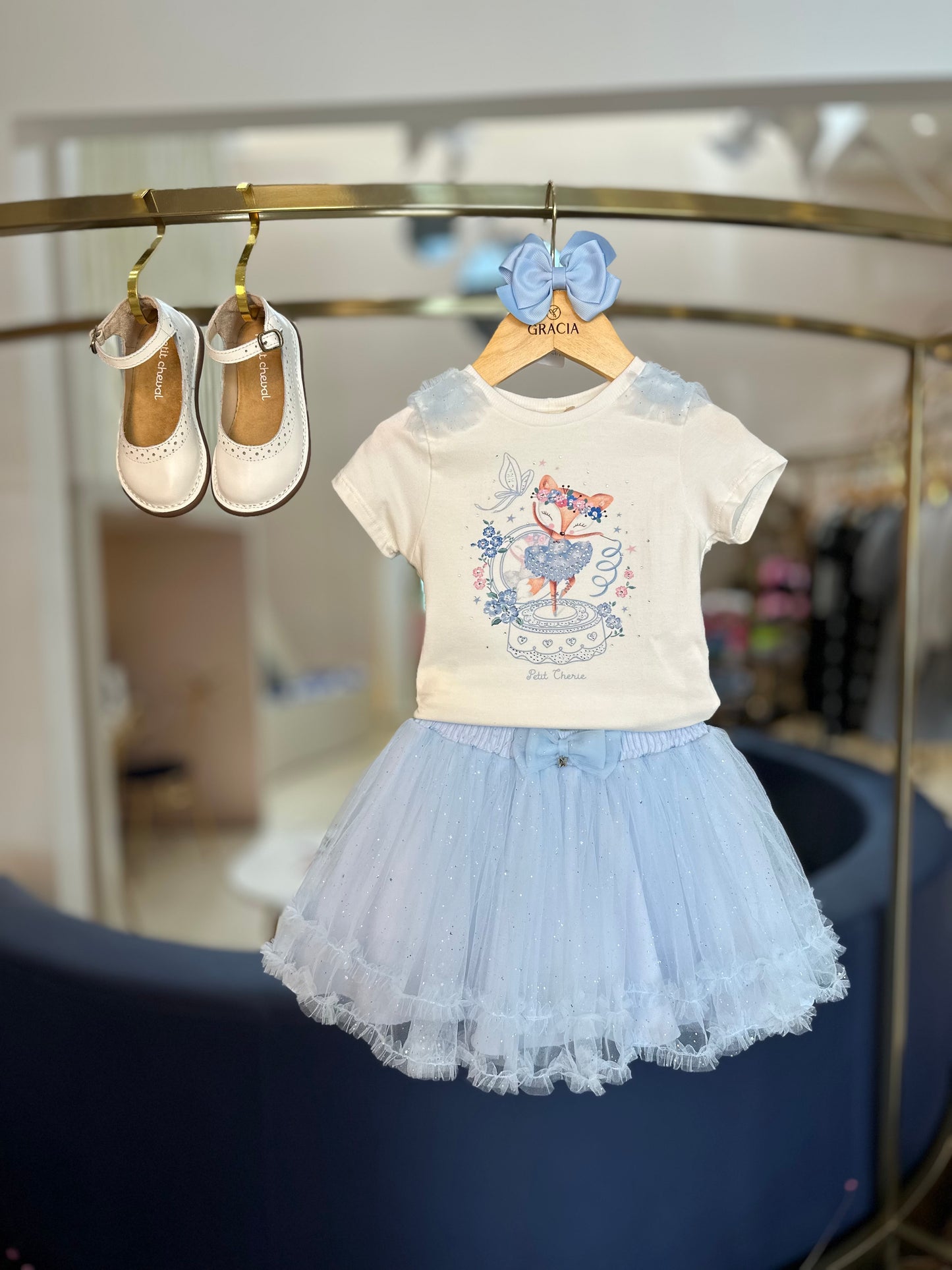 Conjunto Infantil Blusa e Saia Azul Squad Gymnastics - Petit Cherie