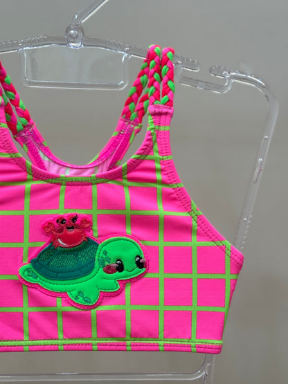 Biquíni Infantil Cropped Rose Aplic Est Turtle - Siri Kids