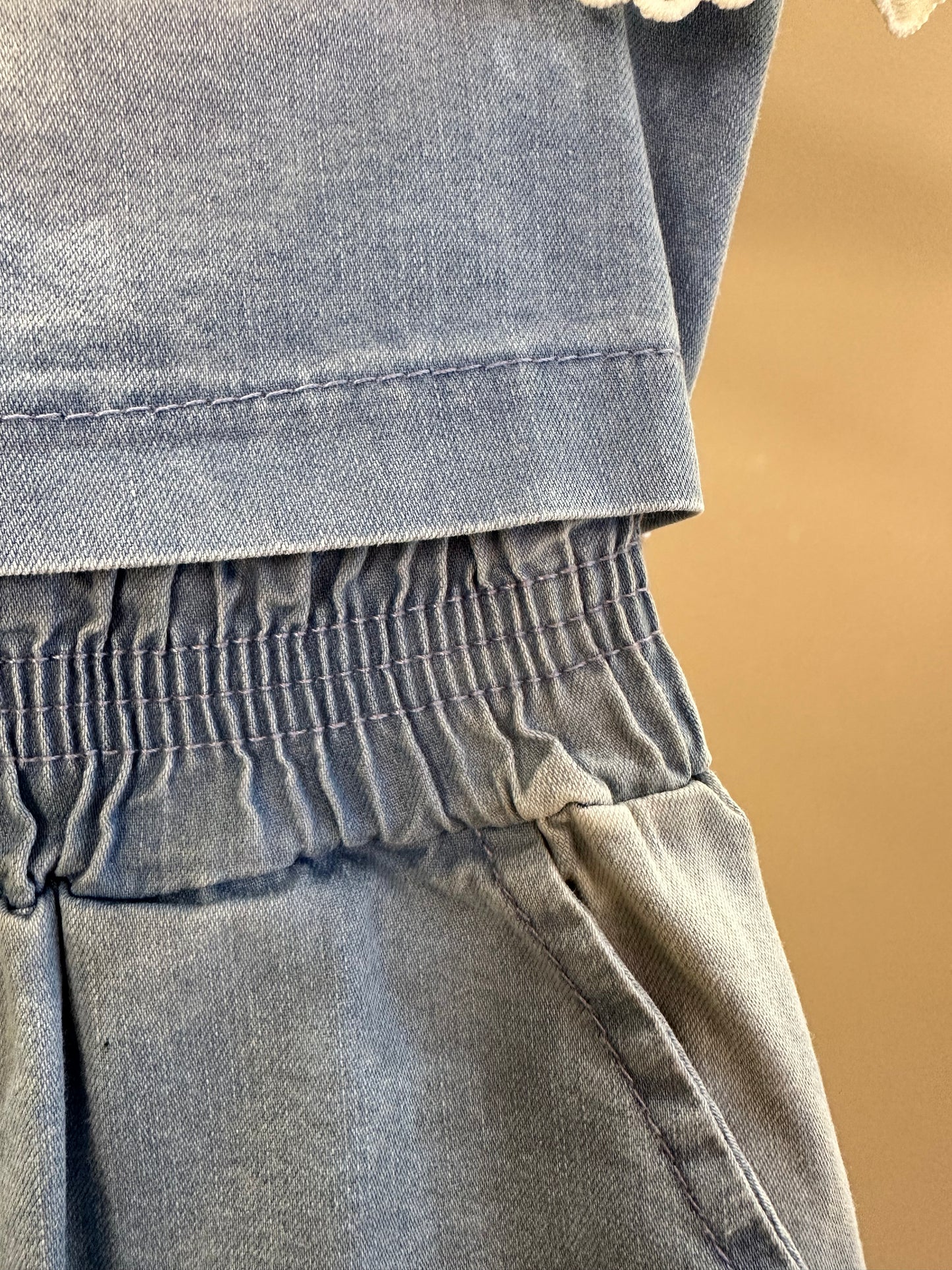 Conjunto Infantil Cropped Maxi Laço Renda e Calça Wide Jeans - Gabriela Aquarela