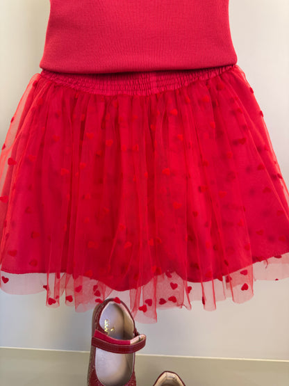 Conjunto Infantil Regata Laço Lateral e Saia Em Tule Flocado Vermelho - Mon Sucre