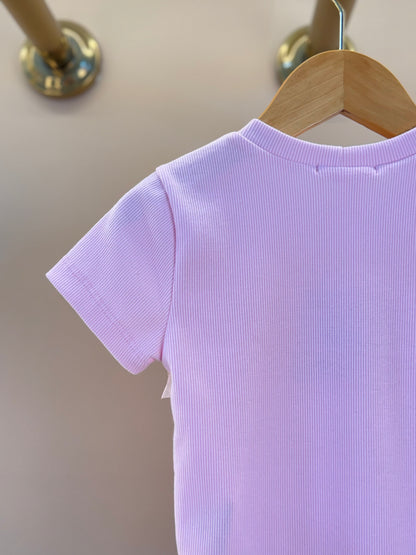 Camiseta Infantil Lacinho Tule Off White e Rosa - Gabriela Aquarela