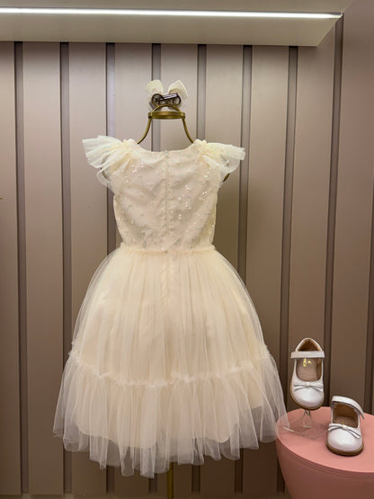 Vestido Infantil Festa Tule Bordado Flocado Busto Amarelo - Petit Cherie
