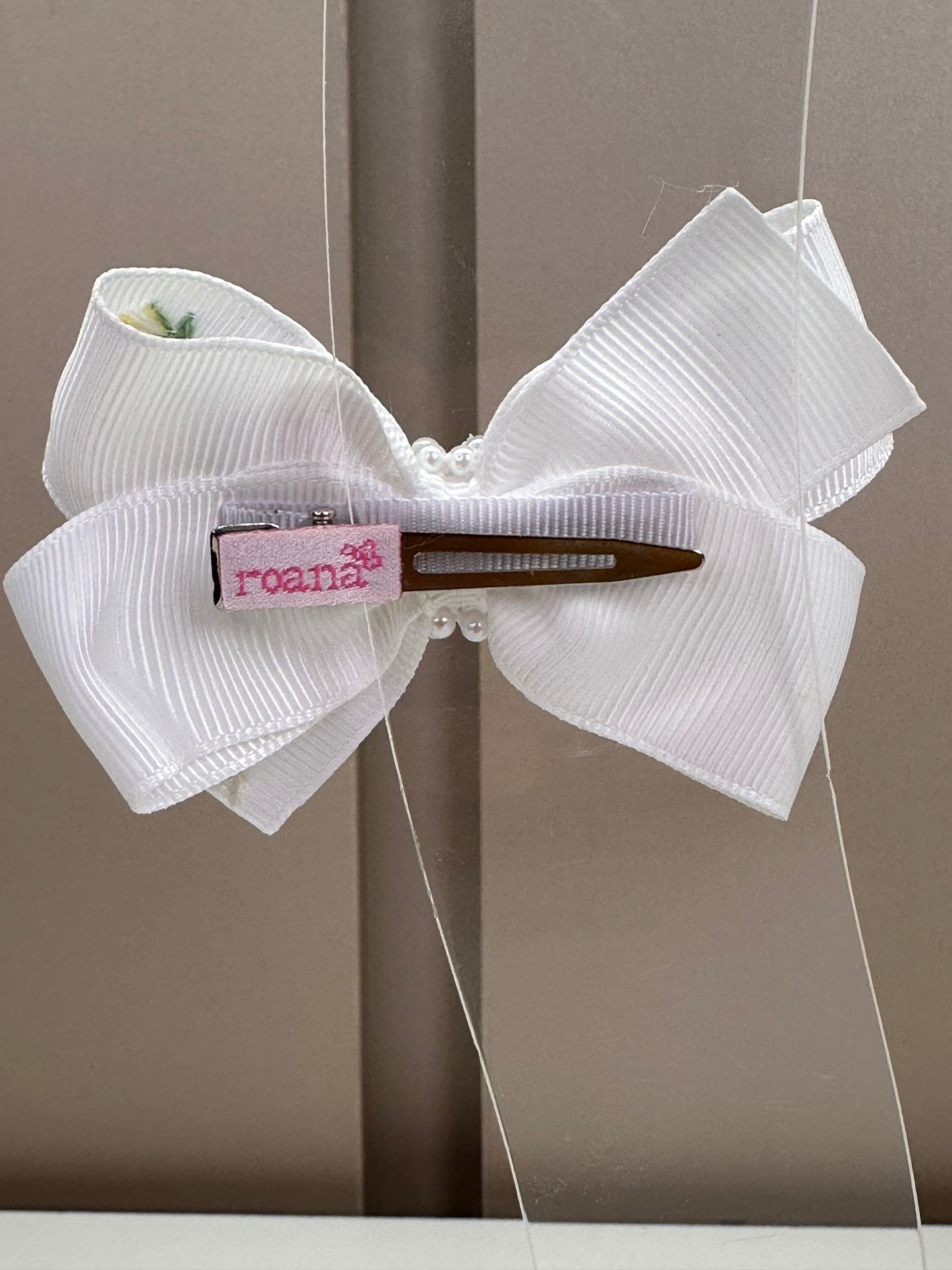 Presilha Infantil Laço Duplo Luxo Bordado Flores Branco - Roana