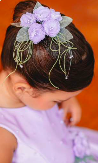 Laço Infantil Bouquet Flores Lilás - Mio Bebê