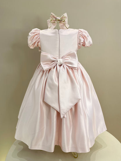 Vestido Infantil Festa Bordado Pêssego - Mio Bebê