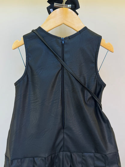 Vestido Infantil Trapézio Couro Tech com Bolsa Ursinho - Luluzinha