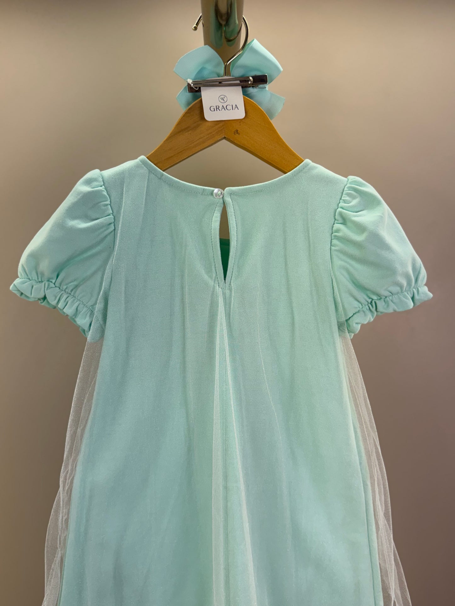 Vestido Infantil Turquesa De Tule Com Borboletas Verde - Gabriela Aquarela