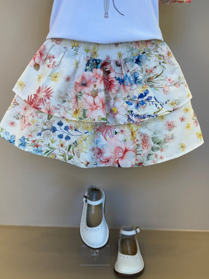 Conjunto Infantil Clássico Blusa Manga Floral e Saia Floral Candy - Um Mais Um