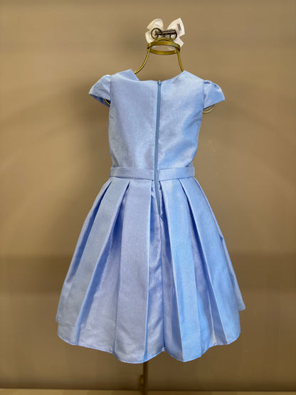 Vestido Infantil Festa Busto Bordado Lacinho Azul Claro - Petit Cherie