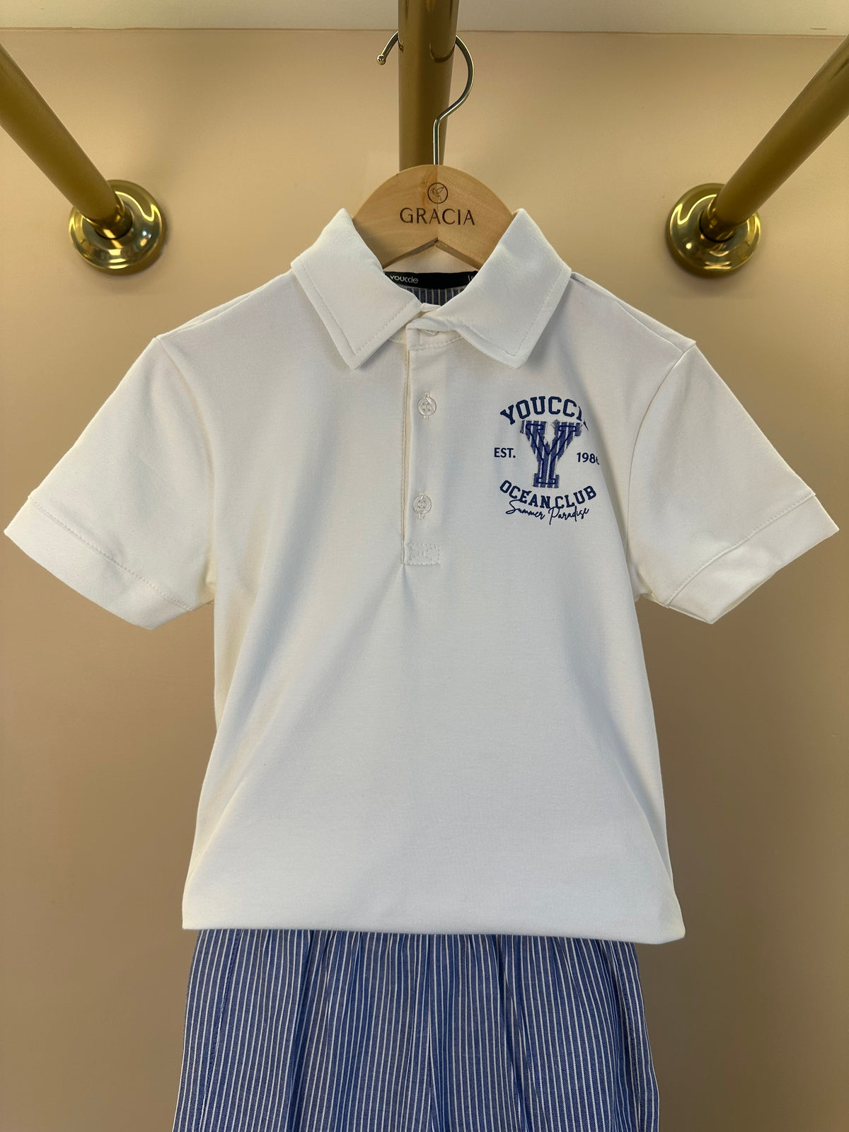 Conjunto Infantil Polo Gola Clássica e Bermuda Listrada