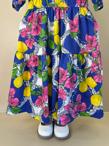 Vestido Infantil Estampa Primavera Floral e Limões - Animê