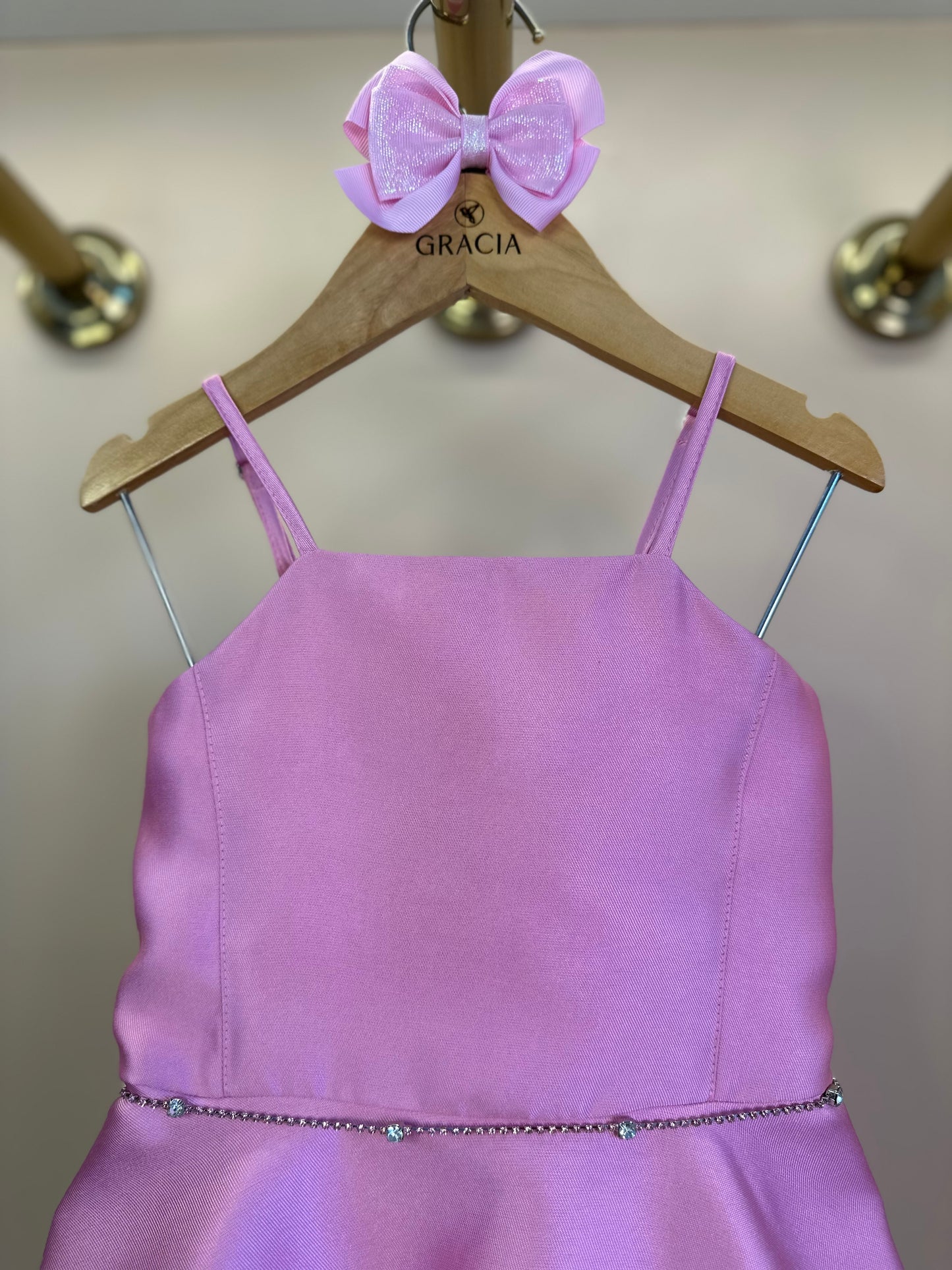 Vestido Infantil Balonê Zibeline Rosa Cinto Strass - Petit Cherie