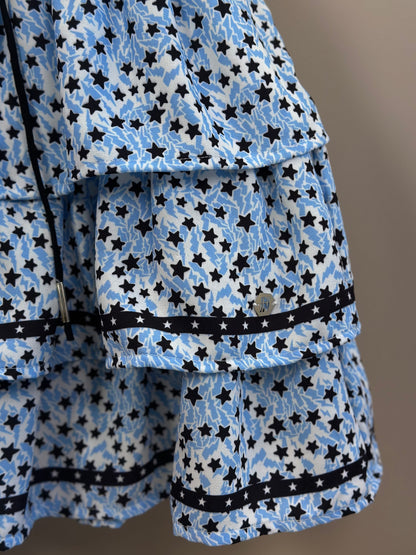 Vestido Teen Crepe Babados Estrelinhas Azul Claro - Two In