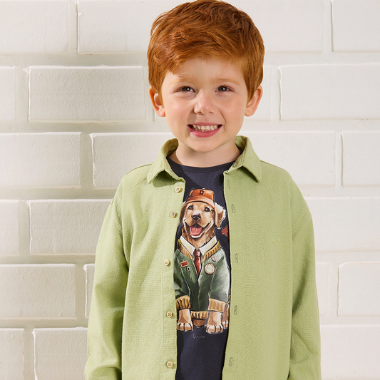 Conjunto Infantil Camiseta Golden Grafite e Bermuda Moletom Algodão Recortes Eucalipto - Dame PRÉ-VENDA