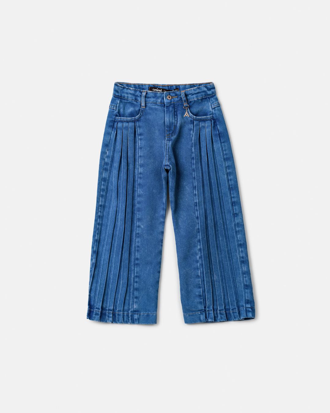 Conjunto Infantil Sobreposição Jeans, Blusa Manga Bufante e Calça Plissada - Animê