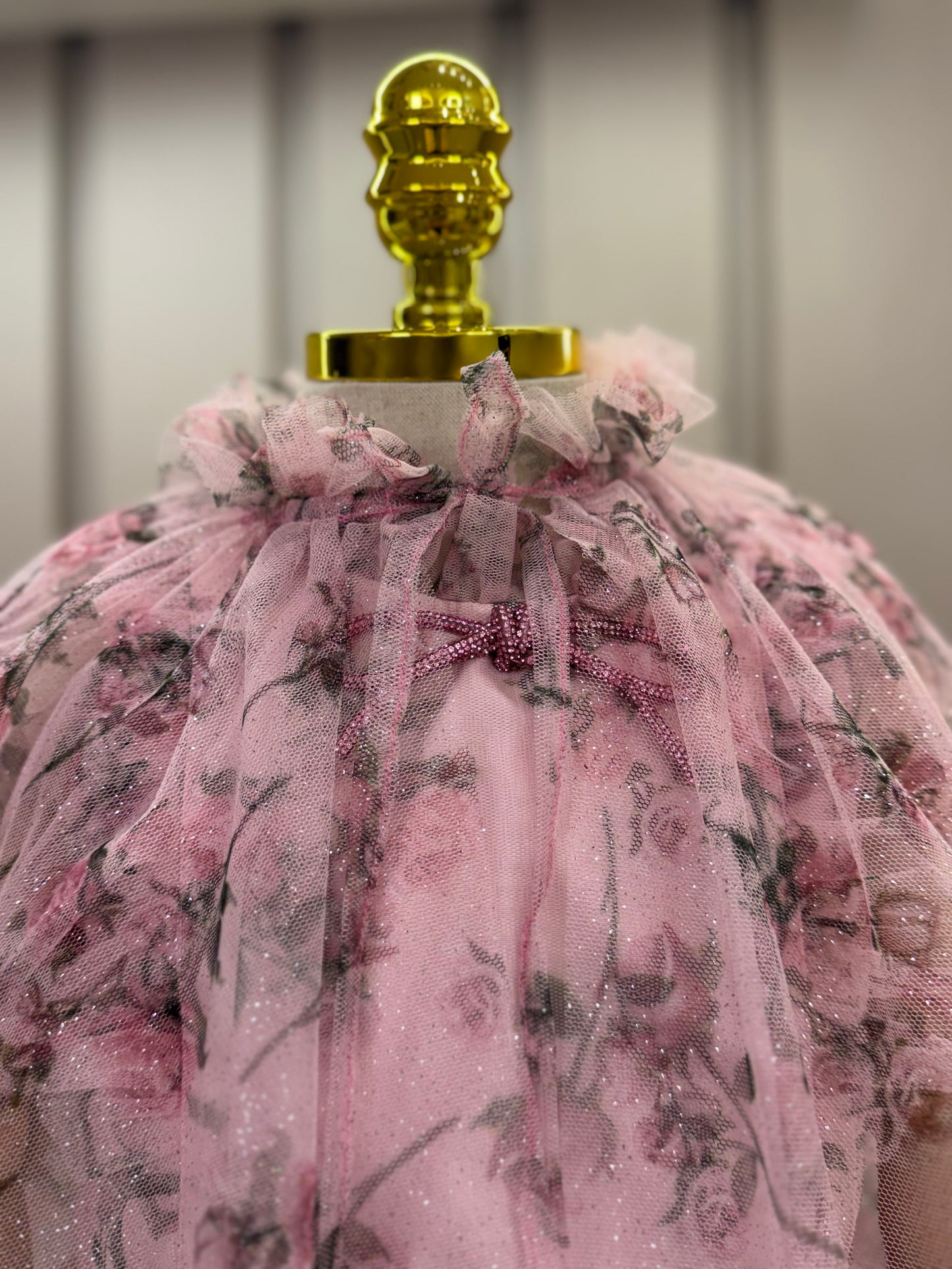 Vestido Infantil Festa Princesa Tule Floral Rodado Rosa - Luluzinha