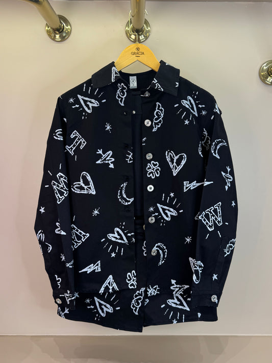 Conjunto Teen Jaqueta Oversized, Blusa com Tachas e Shorts-Saia Stars - Two In