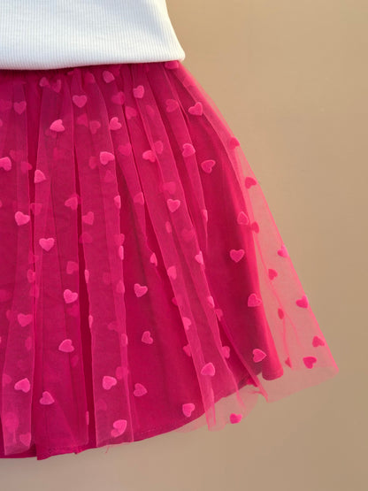 Conjunto Infantil Blusa Estampa Coração e Saia de Tule Corações - Mon Sucre