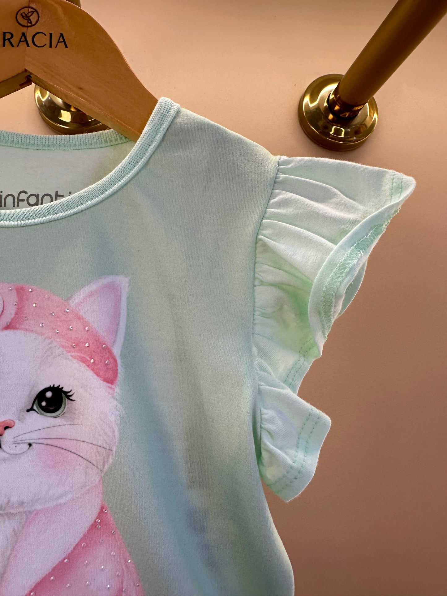 Pijama Infantil Blusa Gatinha Skin Care e Shorts Gatinha Rosa - Infanti