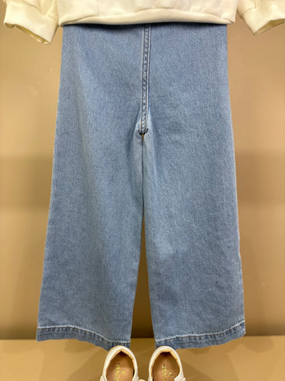 Conjunto Infantil Feminino Casaco Moletom Ursinho Pooh Pérola com Calça Jeans Bordada Flores - Momi