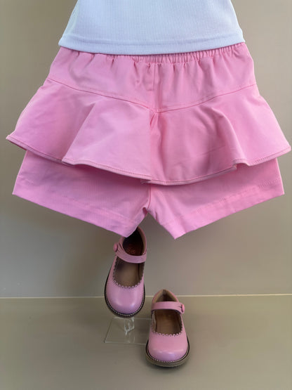 Conjunto Infantil Blusa Cropped Boneca Barbie Cristais e Shorts Sarja Babado Barbie Rosa - Pituchinhus