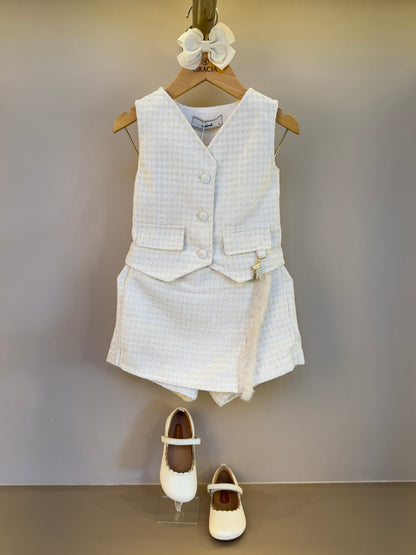 Conjunto Infantil Colete e Shorts Tweed Off White - Animê