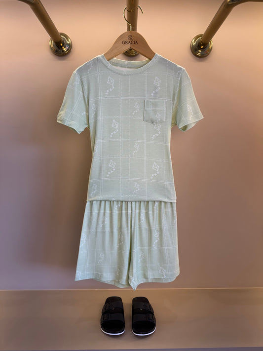 Pijama Infantil Comfy Blusa MC e Shorts Green Forest - Conforteca