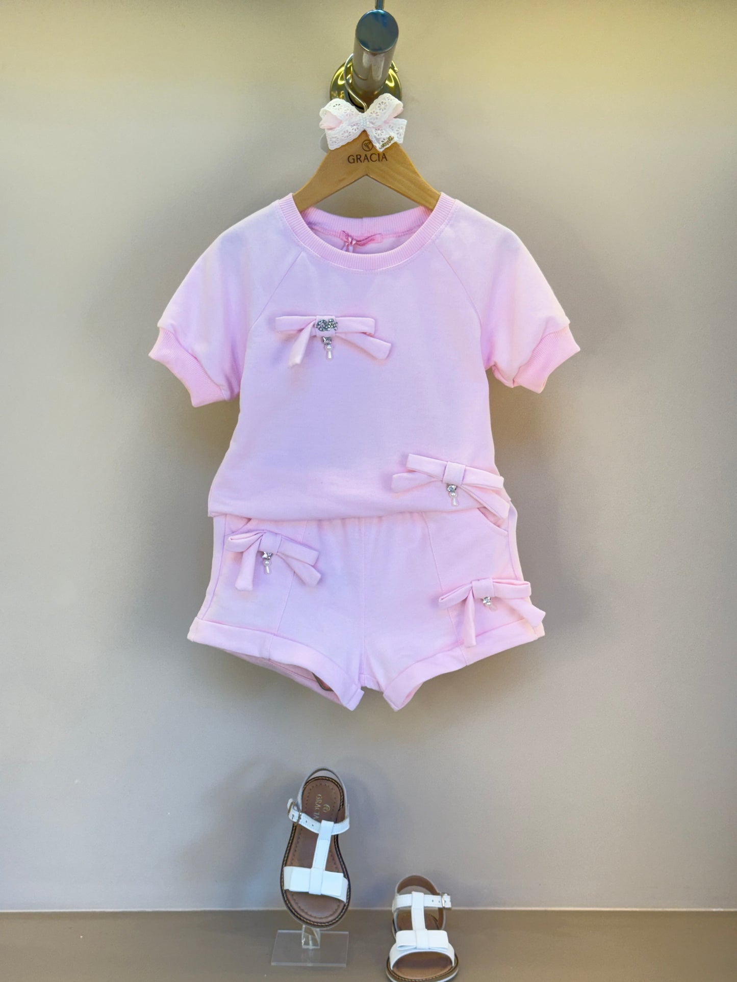 Conjunto Infantil Blusa e Shorts Comfy com Laços Rosa - Gabriela Aquarela