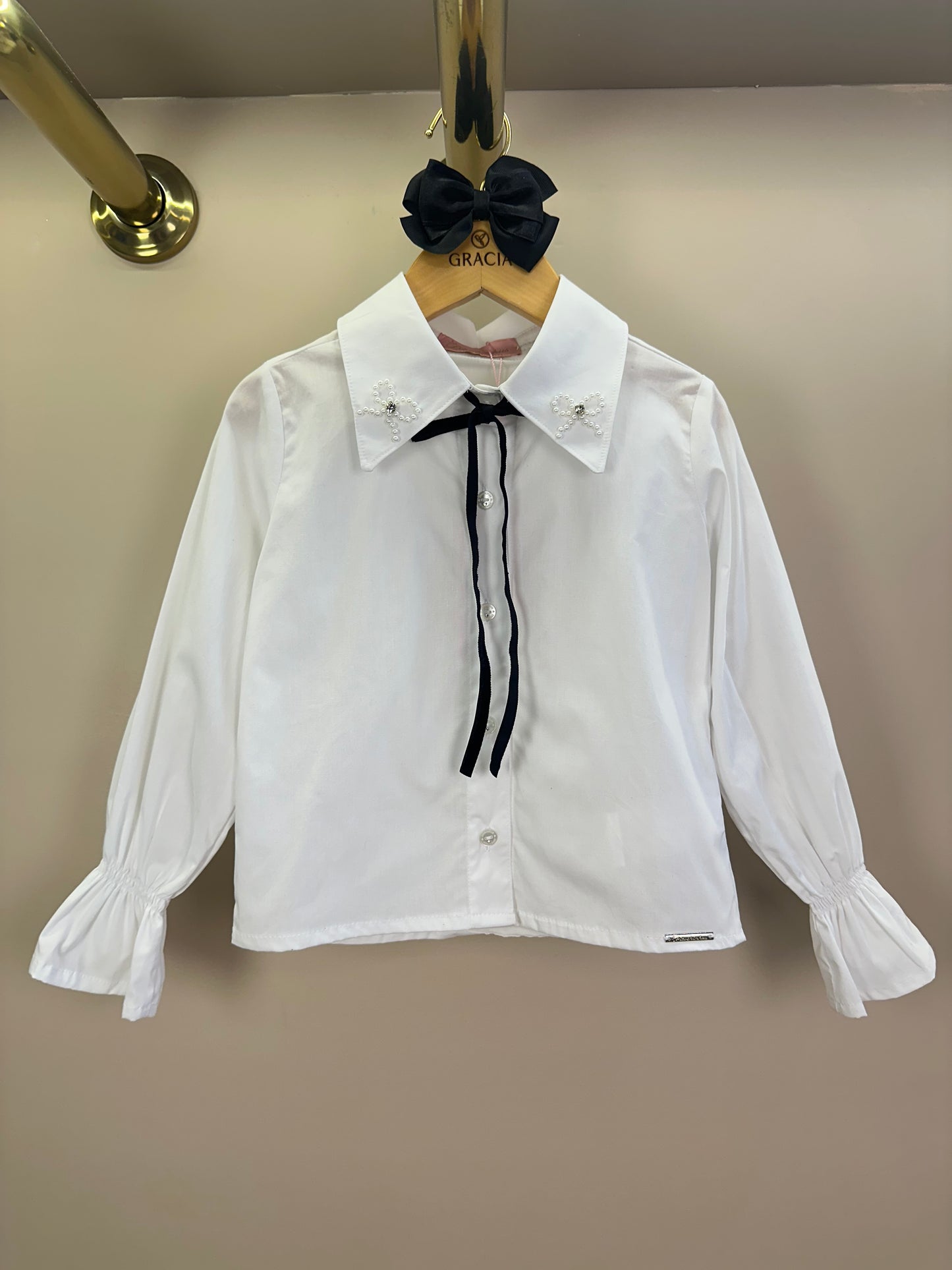 Camisa Infantil Mini Laços Bordado Fita Veludo - Pituchinhus