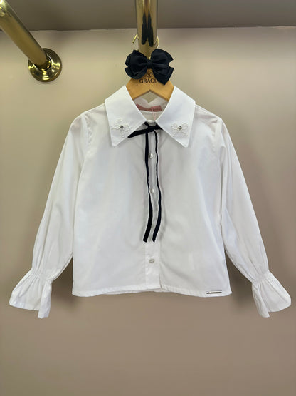 Camisa Infantil Mini Laços Bordado Fita Veludo - Pituchinhus