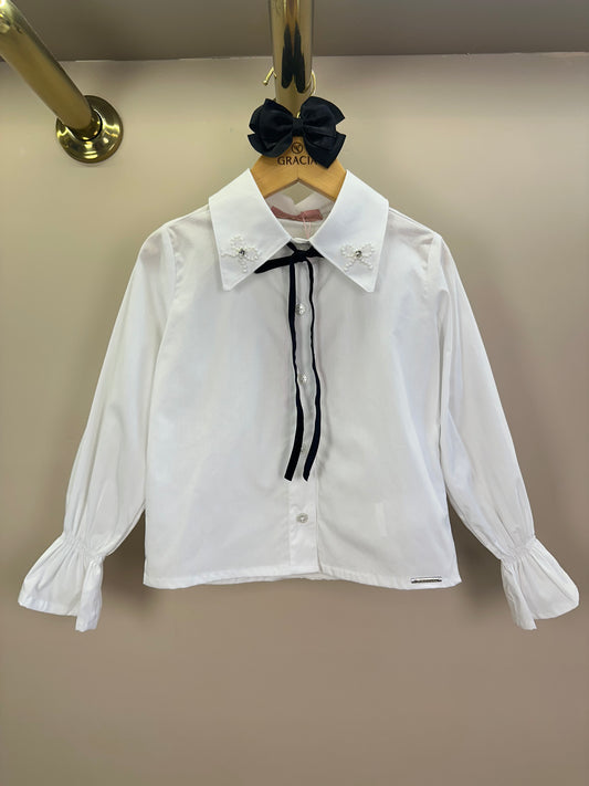 Camisa Infantil Mini Laços Bordado Fita Veludo - Pituchinhus