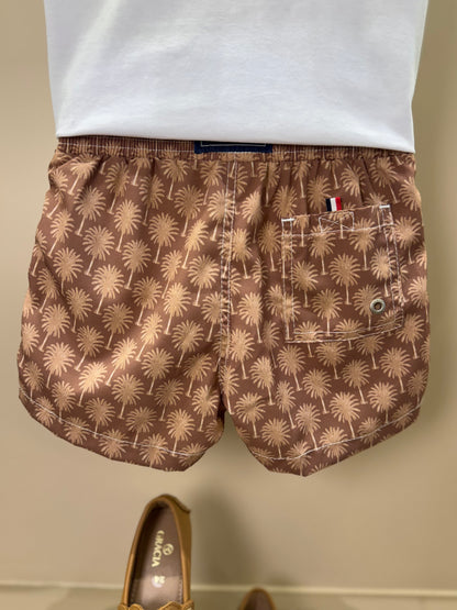 Conjunto Infantil Camiseta Branca e Shorts Coqueiros Bege - Dudes