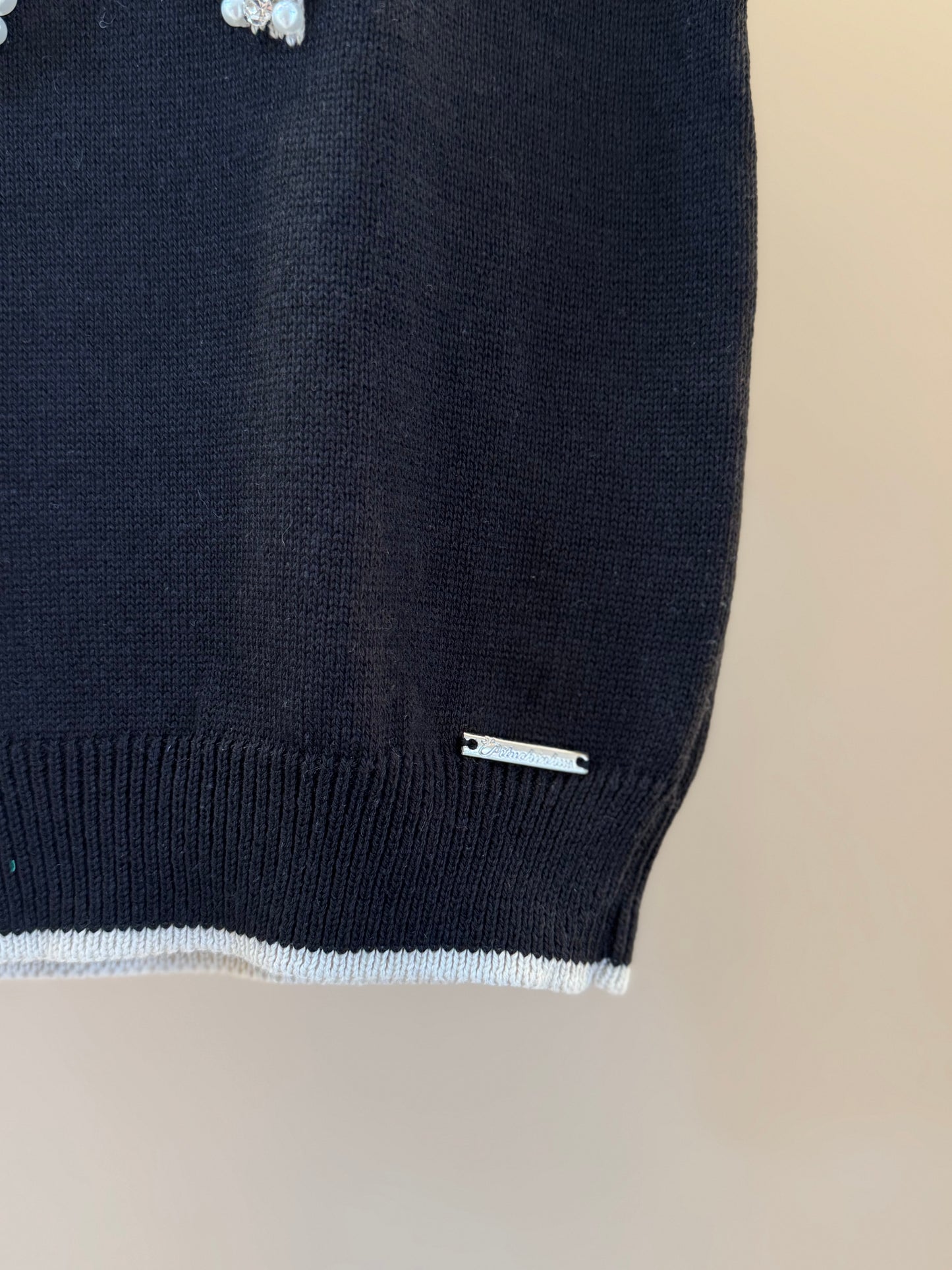 Blusa Infantil Tricot Maxi Laço Bordado Pérolas e Cristais Preta - Pituchinhus