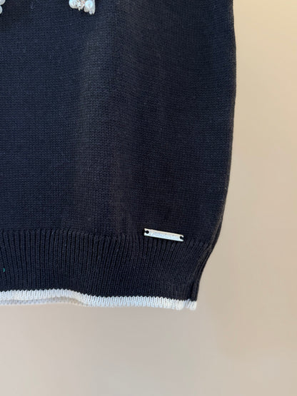 Blusa Infantil Tricot Maxi Laço Bordado Pérolas e Cristais Preta - Pituchinhus