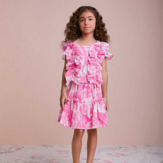 Conjunto Infantil Blusa e Saia Floral Pink - Animê