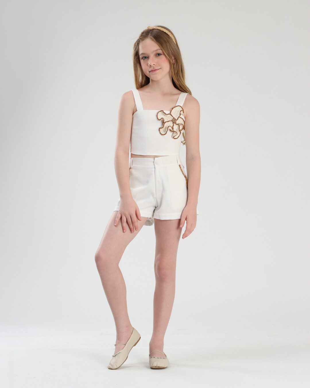 Conjunto Infantil Blusa Flor Crochê Bordada e Shorts - Luluzinha